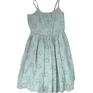 NWT Boden Teal Light Green Eyelet Print 100%  Cotton Pleated Sleeveless Dress